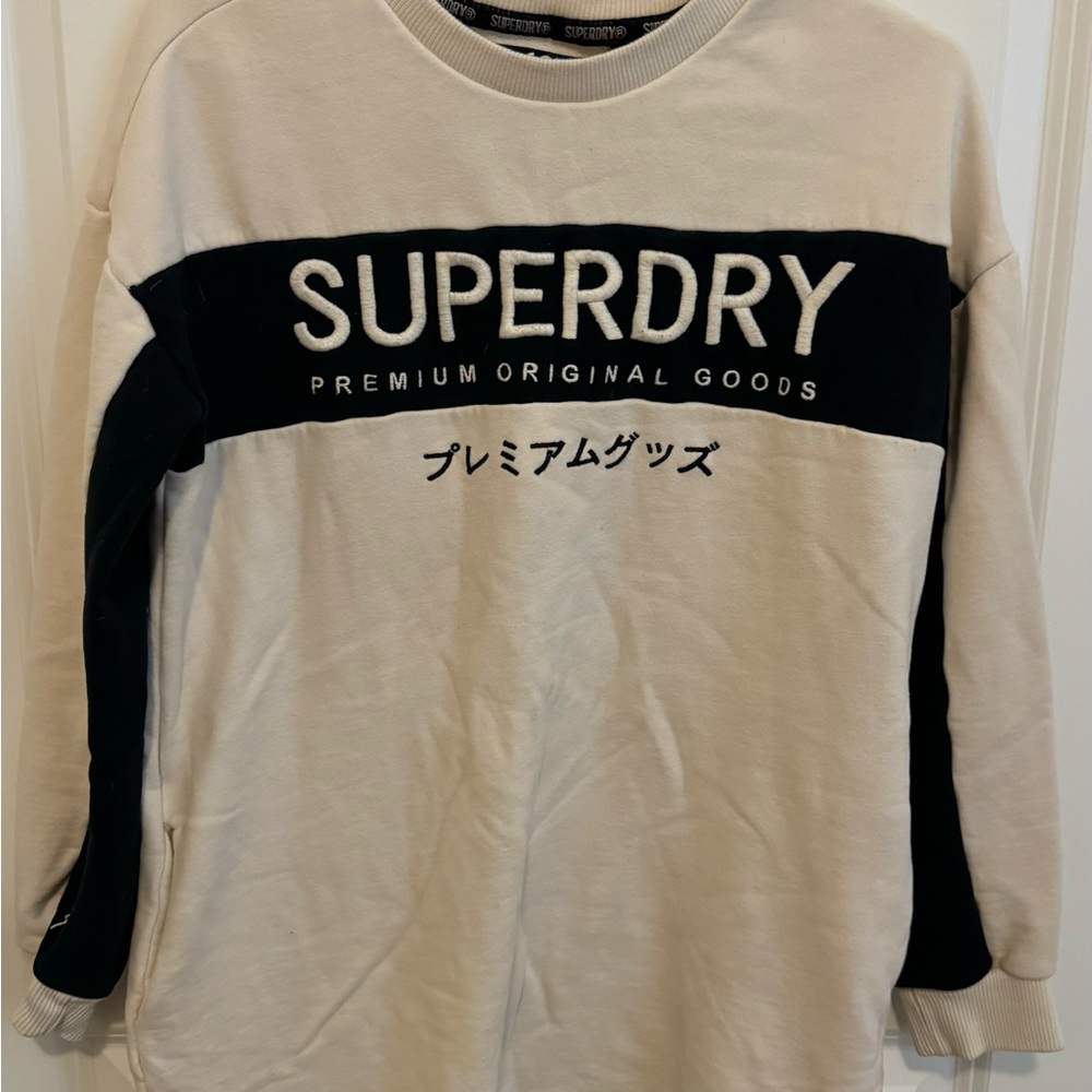 Superdry Cream and Dark Blue Logo Sweatshirt